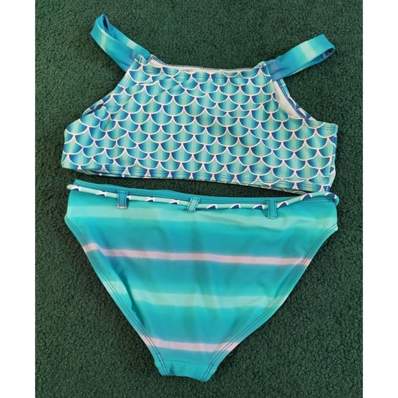 Wonder Nation Girl's Size 14/16 Turquoise Mermaid Scales 3 Piece Swimsuit Set - Picture 6 of 7